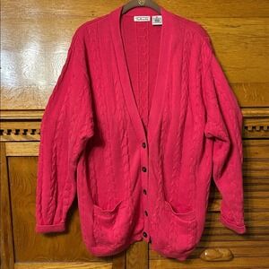 Talbots Vintage 80s Cottagecore Pink Cable Knit Cardigan Sweater‎ Cotton V-Neck